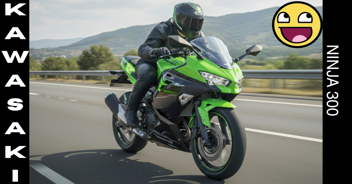 Kawasaki Ninja 300 in green and black color on a highway ride.